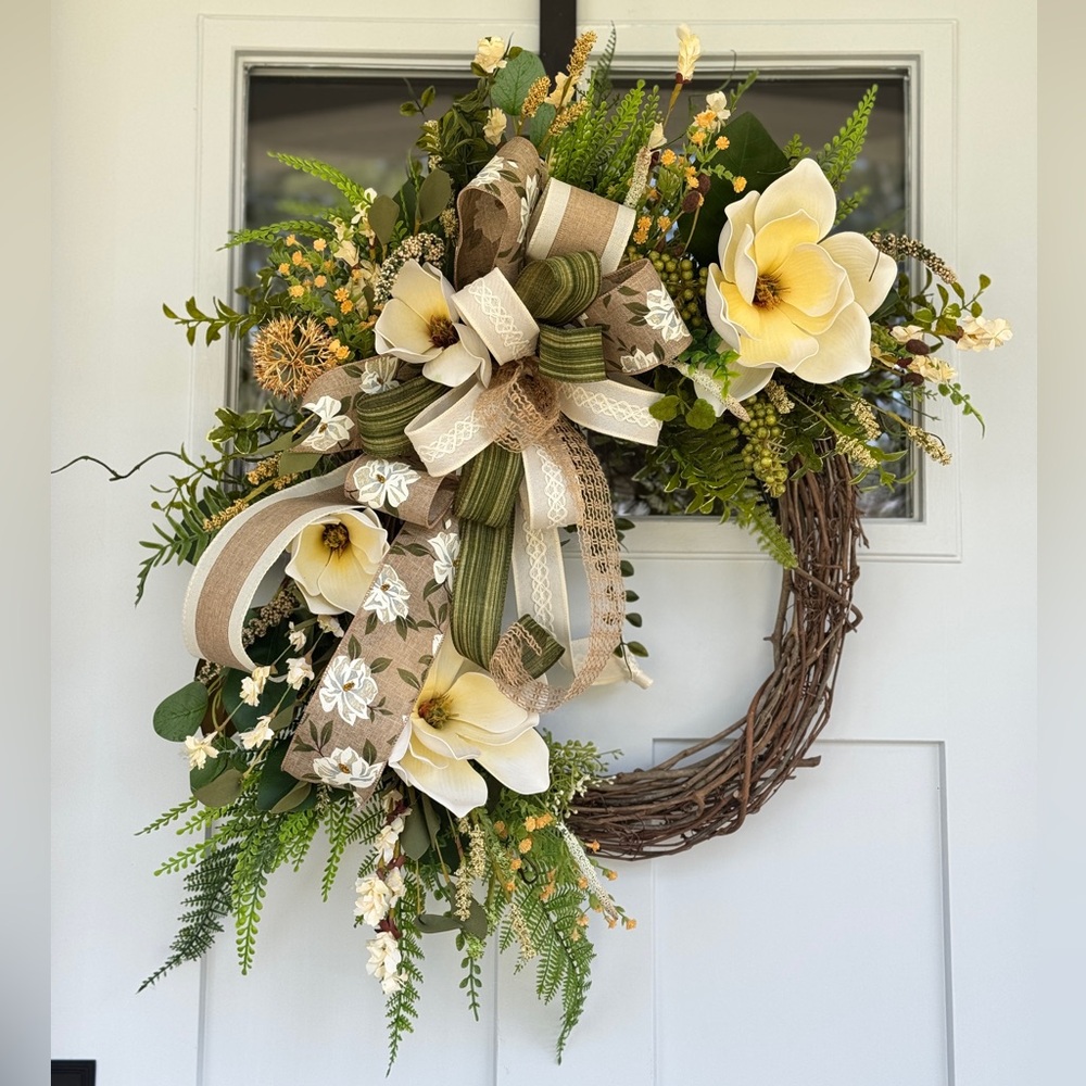 Elegant Southern Magnolia Floral Wreath
